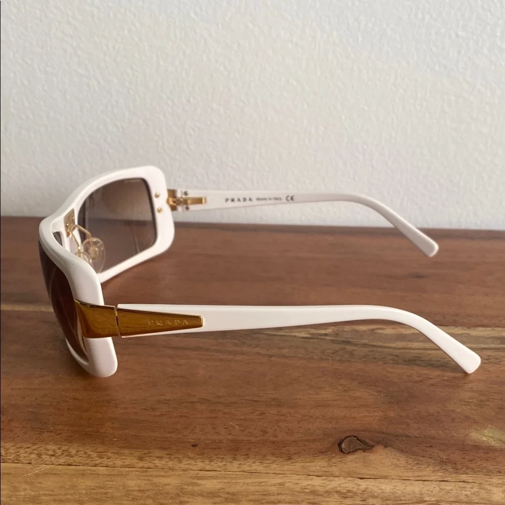 Prada White Sunglasses with Gold Accents - Picture 2 of 6